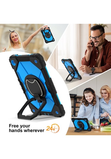 Vkemall Samsung Tab A9 8.7" Silikon+pc Tümünü Kapatan Şok Emici Döner Tutucu Korumalı Kılıf - Kırmızı-siyah