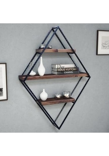 Kuzela Metal Ahşap Baklava Duvar Raf Ceviz