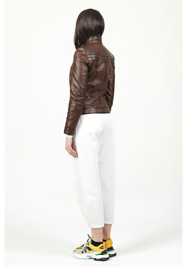 Dericlub Yb-2107 Gerçek Deri Kadın Mont Camel