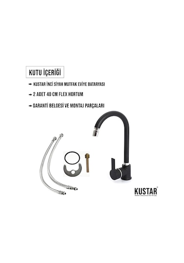 Kustar Inci Siyah Oynar Başlıklı Aç Kapa Mutfak Eviye Bataryası