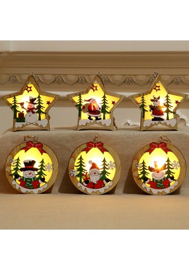 Xindoker Işıklı Ahşap Asortiği: Renkli Yuvarlak/yıldız Desenli Askı 9.6-11cm