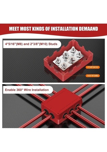 Pazly 500a Yüksek Güçlü Siyah Deniz Araç Bus Barı, 4x M8 2x M10 Bağlantılı Güç Dağıtım Bloku