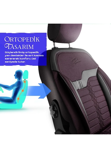 Panda Londra Serisi İngiliz Jakar Kumaş Oto Koltuk Kılıfı - Bordo - Siyah