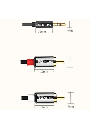 Rexlıs 3635 3.5mm Erkek Çift Rca Altın Kaplama Fiş Siyah Pamuk Örgülü Ses Kablosu Rca Giriş Arayüzü Aktif Hoparlör İçin, Uzunluk: 5m