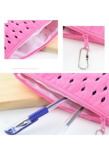 Willowhaven Sevimli Karpuz Peluş Kalem Çantası Kırmızı, Okul & Ofis İçin, 22x12 Cm, Yarım Daire Şekil Kırmızı