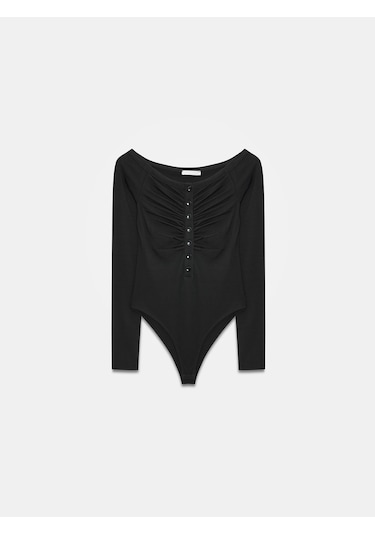 Dilvin 32661 Düğme Detaylı Bodysuit-siyah Siyah