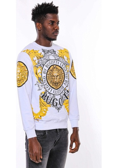 Beyaz Baskılı Ve Taşlı Bisiklet Yaka Sweatshirt - Wessi Siyah