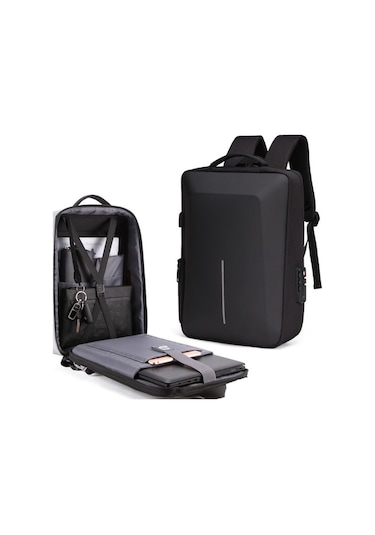 Fastbuy Lenovo Laptop Sırt Çantası Siyah, Sert Kabuk Hırsızlık Önleyici Siyah