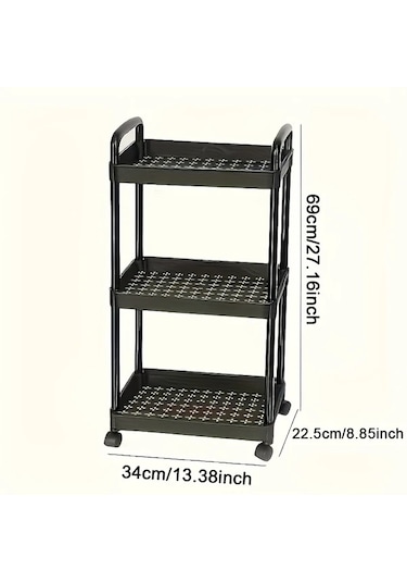 Elmpaly Siyah 3 Katlı Kilitli Tekerlekli Çok Amaçlı Katlanır Organizasyon Arabası