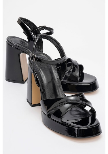 Lello Siyah Rugan Kadın Platform Topuklu Ayakkabı Siyah Rugan