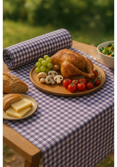 Zefira 170x170 Cm Balkon, Piknik, Mutfak Masa Örtüsü & Yer Sofra Bezi Lila