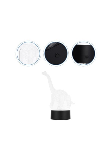 Goldenqian Led Gece Lambası Dinozor Temalı Renkli Kullanışlı 3d Işık Dokunmadan Işık Usb Masa Lambası Ev Dekorasyonu 68eq6b Siyah