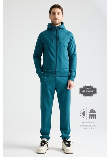 Shooter Sportswear Elit Class Füme Erkek Eşofman Takımı Mevsimlik Kapüşonlu Manşetli Rahat Kalıp Petrol Mavisi