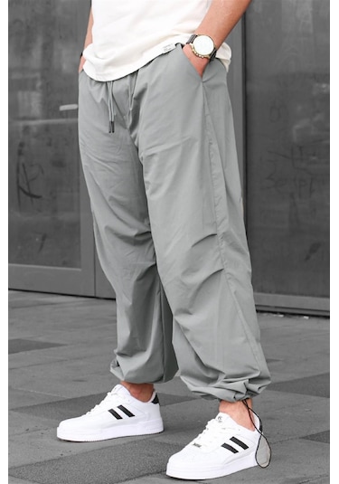 Madmext Boyalı Gri Regular Fit Erkek Paraşüt Pantolon 6504-boyalı Gri Açık Gri