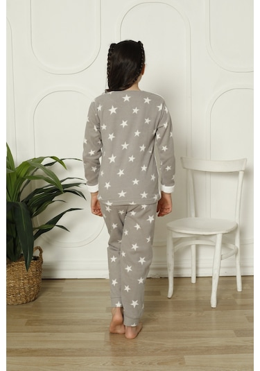 Fames Pijama Kişlik Polar Yildizli Çocuk Pijama Takim Beyaz