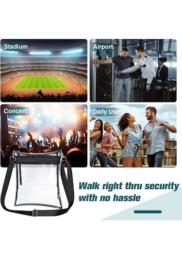 Dofolink Şeffaf Tpu Spor Etkinlikleri Ve Konserler İçin Çapraz Askılı Çanta - Güvenlik Kontrollerinden Kolay Geçiş, Ayarlanabilir Askı Siyah