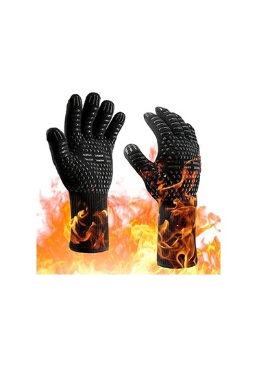 Novahub Isıya Dayanıklı Eldiven 1 Çift Yanmaz Fırın Eldiveni - Kesilmeye Dayanıklı Siyah Siyah
