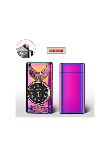 Techbloom 1 Adet Renkli Colorful Şık Dış Mekan Ateşleme Aleti Çift Ark Plazma Çakmak 3d Kartal Kabartmalı Ve Led Aydınlatmalı Kadranlı Kampçılık Açık Hava Macerası Acil Durum Ateş Yakma Altın