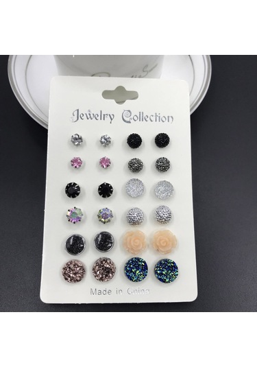 Samdoo 12 Çift Renkli Taşlı Minimalist Küpe Seti - Güzellik Ve Tarz İçin Moda Aksesuarı Diğer