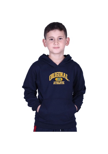 Kapüşonlu Kanguru Cepli Orıgınal Baskılı Erkek Çocuk Sweatshirt Lacivert