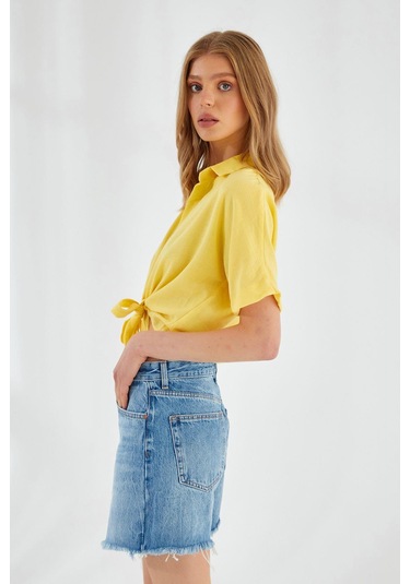 4230 Kadın Bağlamalı Yazlık Keten Gömlek Sarı Sarı 4230 Kadın Bağlamalı Yazlık Keten Gömlek Sarı Sarı