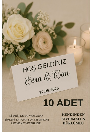 Yatay Uzun 10 Adet Masa Kartı - Kıvrımlı - Nişan Masa Kartı - Düğün Masa Kartı - Nikah Masa Kartı