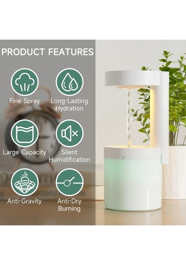 Techbloom Bravoul Anti Gravity Su Damlasi Nemlendirici 19 61oz Usb Beyaz Ve Yesil Renkli Gece Isigi Yatak Odasi Ofis