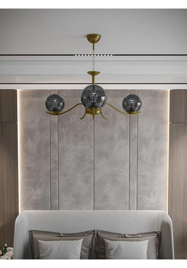 Merla 3'lü Eskitme Füme Camlı Avize Modern Salon Sarkıt Aydınla 1 Adet