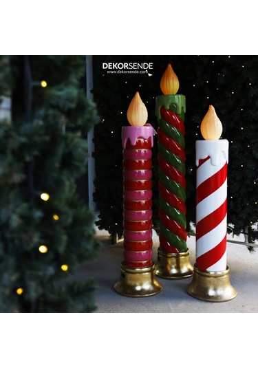 Yılbaşı Süsü Led Işıklı Halkalı Mum Pembe Kırmızı 97 Cm