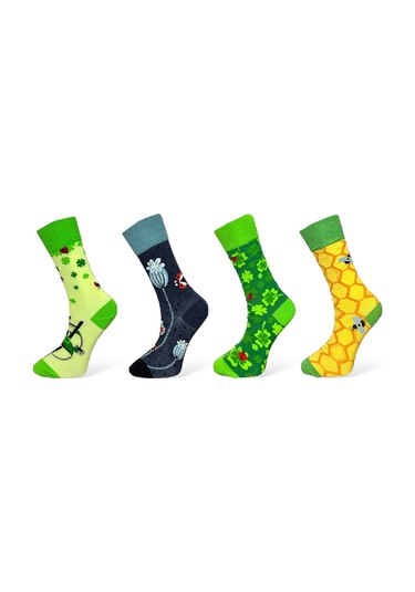 4'lü Unısex Yonca Ve Arı Temalı Esnek Nem Alabilen Pamuklu Spor Soket Çoraplar Çok Renkli