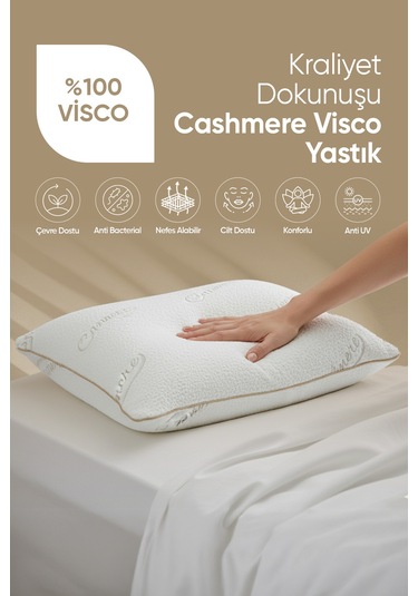 Özel Visko Kaşmir Uyku Yastığı - Ortopedik Visco Tombul Yastık - Ultra Lüx Cashmere Kumaş Beyaz