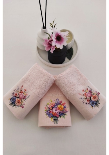 3'lü Mutfak Havlu Takımı - Somon Bambu El Havlusu Seti - Ekstra Yumuşak - 30x50 Cm - Çiçek Bahçesi Somon Pembe