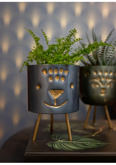 Hayvan Desenli Ayaklı Saksı Mavi Y 11cm