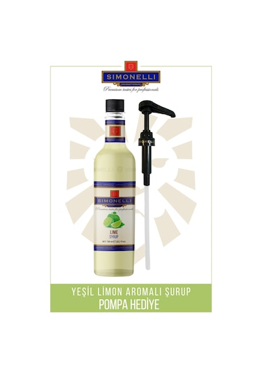 Simoenlli Kahve Şurubu Lime Aromalı Şurup 700 ML + Pompa Simonelli