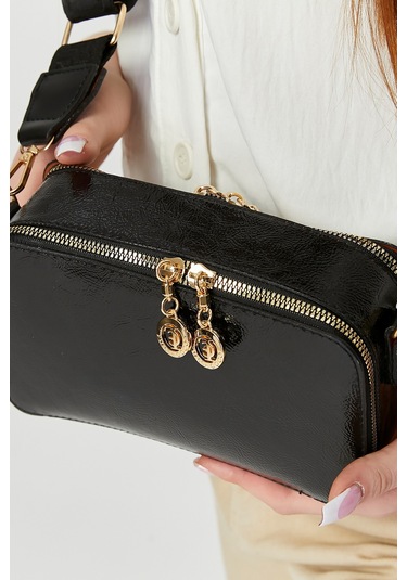 Morpelikan Siyah Çarpraz Kolon Askılı Kadın Omuz Çantası Siyah