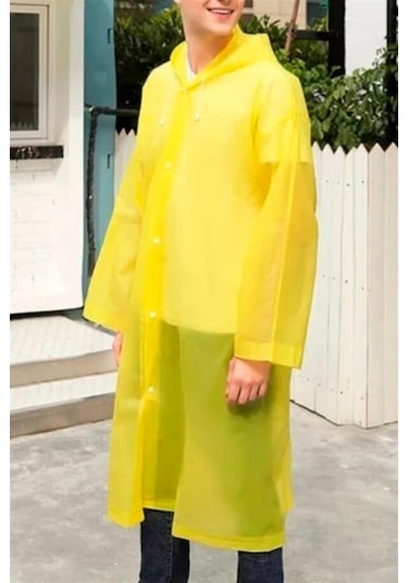 Unisex Kadın ve Erkek Yağmurluk Eva Çıtçıtlı Kapüşonlu Sarı