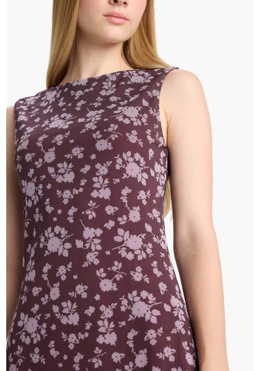 Defacto Coool Bisiklet Yaka Desenli Tül Kolsuz Mini Elbise F0415ax25wnbr232 Bordo