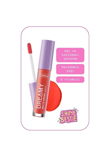 Callista Dreamy Matte Cream Lipgloss Mat Görünümlü Dudak Parlatıcısı - 202 Sun - Turuncu