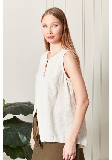 Keten Şık Farklı Tarz Nevin Bluz - Modern Ve Zarif Tasarım Beyaz