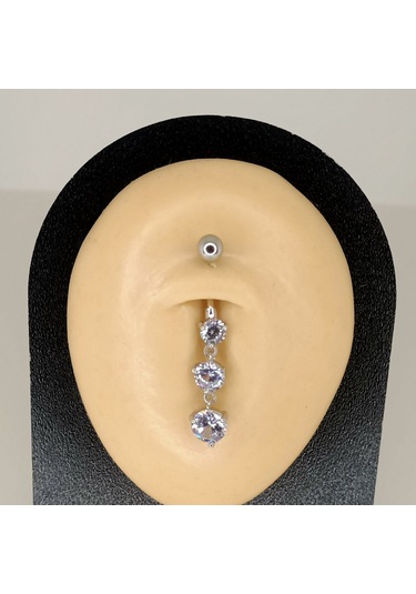 Aya Tasarım Gümüş Renk Üç Taşlı Göbek Piercing