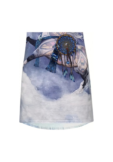 Kadın Kısa Kollu Bisiklet Yaka Salaş Süprem Bluz Desenli