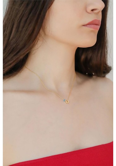 Minamis Silver Gözlü Üç Boyutlu U Harfli Kadın Kolye-2348