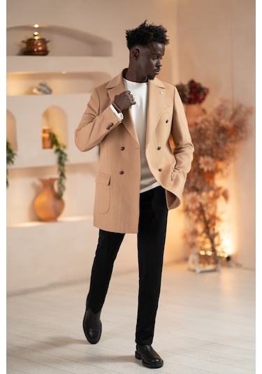 Paul Martin İtalyan Yaka Yünlü Kruvaze Kaşe Kaban Devetüyü