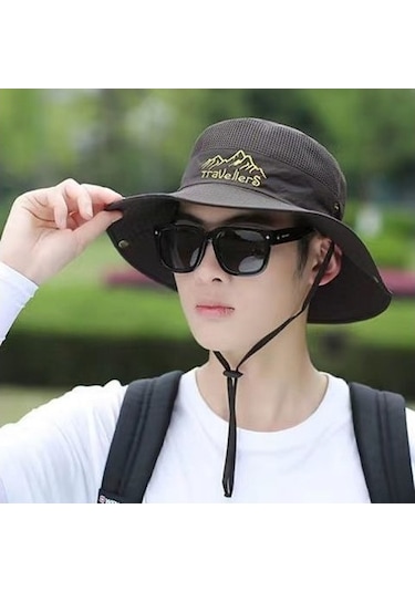 Güneş Koruyucu Nefes Alabilir Anti-uv Güneşlik Balıkçı Şapkası Gvb5k6 Kahverengi - Beyaz