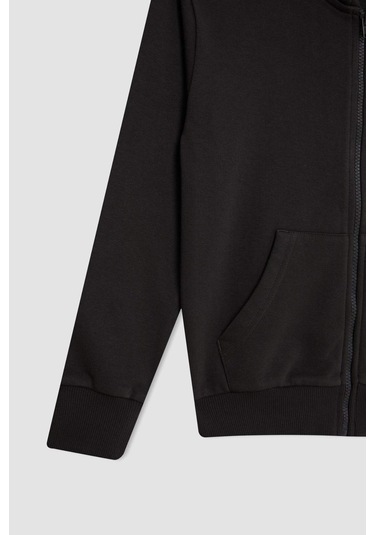 DeFacto Kız Çocuk Antrasit Basic Düz Kapüşonlu Fermuarlı Okul Hırkası C8110A824AUAR227 Antrasit