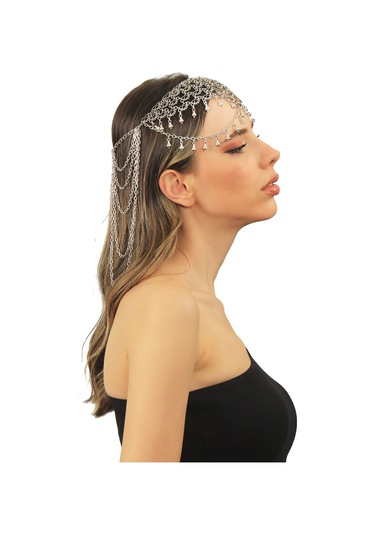 Labalaba Kadın Antik Gümüş Kaplama Zincir Detaylı Tasarım Saç Zinciri Gümüş