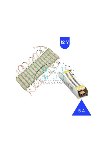 12 Volt 1.5 Watt 3 Lensli 10 Adet Yeşil Işık Modül Ve 5 Amper Slim Trafolu Set