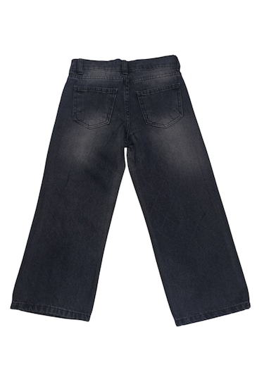 Kız Çocuk Parlak Taş Modelli Beli Lastik Ayarlamalı Fermuar Kapamalı Siyah Kot Pantolon 2922 Siyah