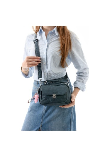 Vegan Deri Kadın Postacı Çanta 21 15 Cm Yıkama Suni Deri Omuz Çantası Çapraz Askılı Çanta Mavi