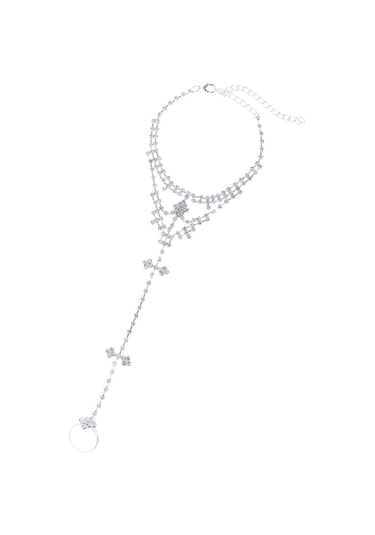 Suntek Köpüklü Kristal Rhinestone Gelin Halhal Toe Ring Plaj Gümüş